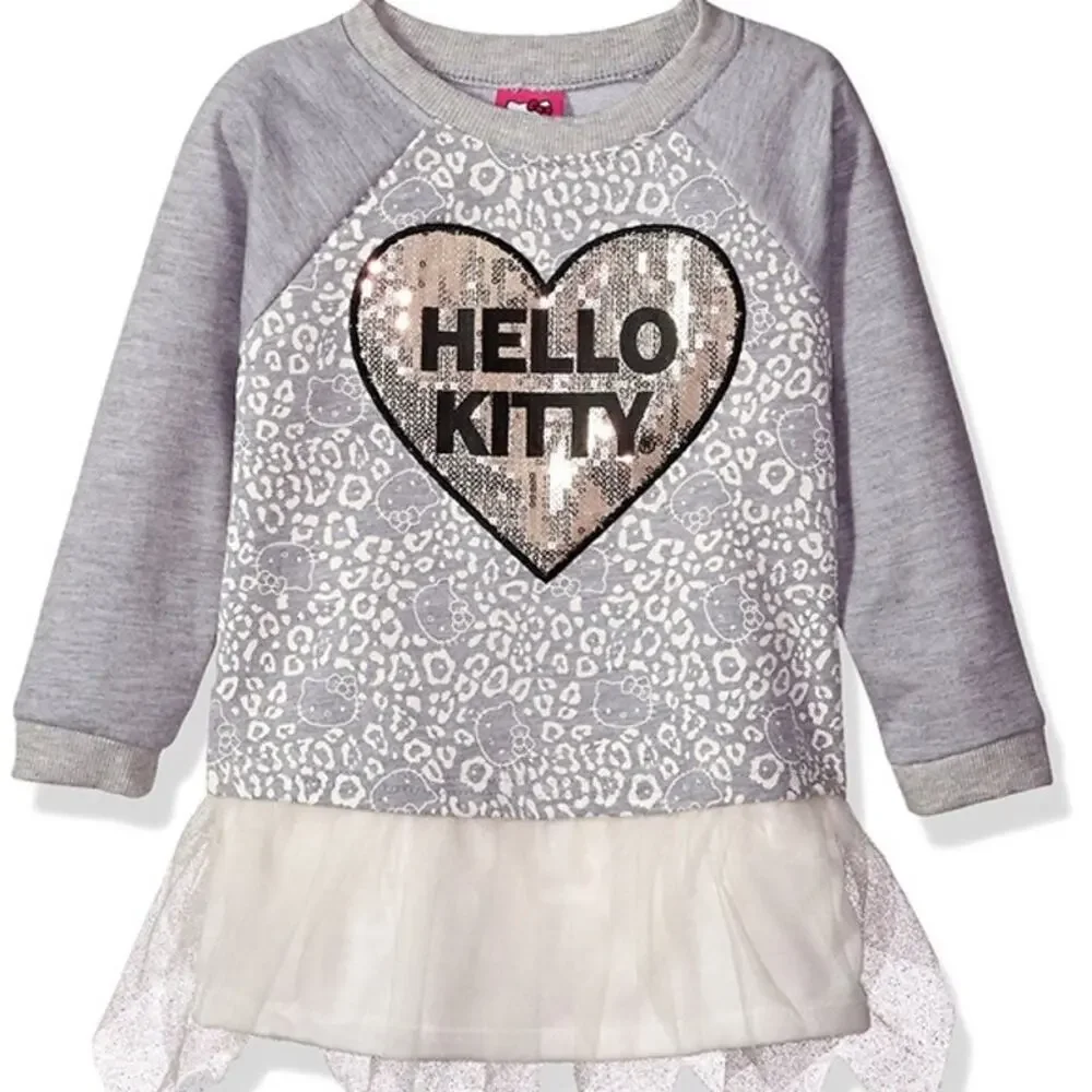 Hello Kitty Baby Girl Sequin Heart Tutu Dress Size 18 Mo Fleece Long Sleeve NWT